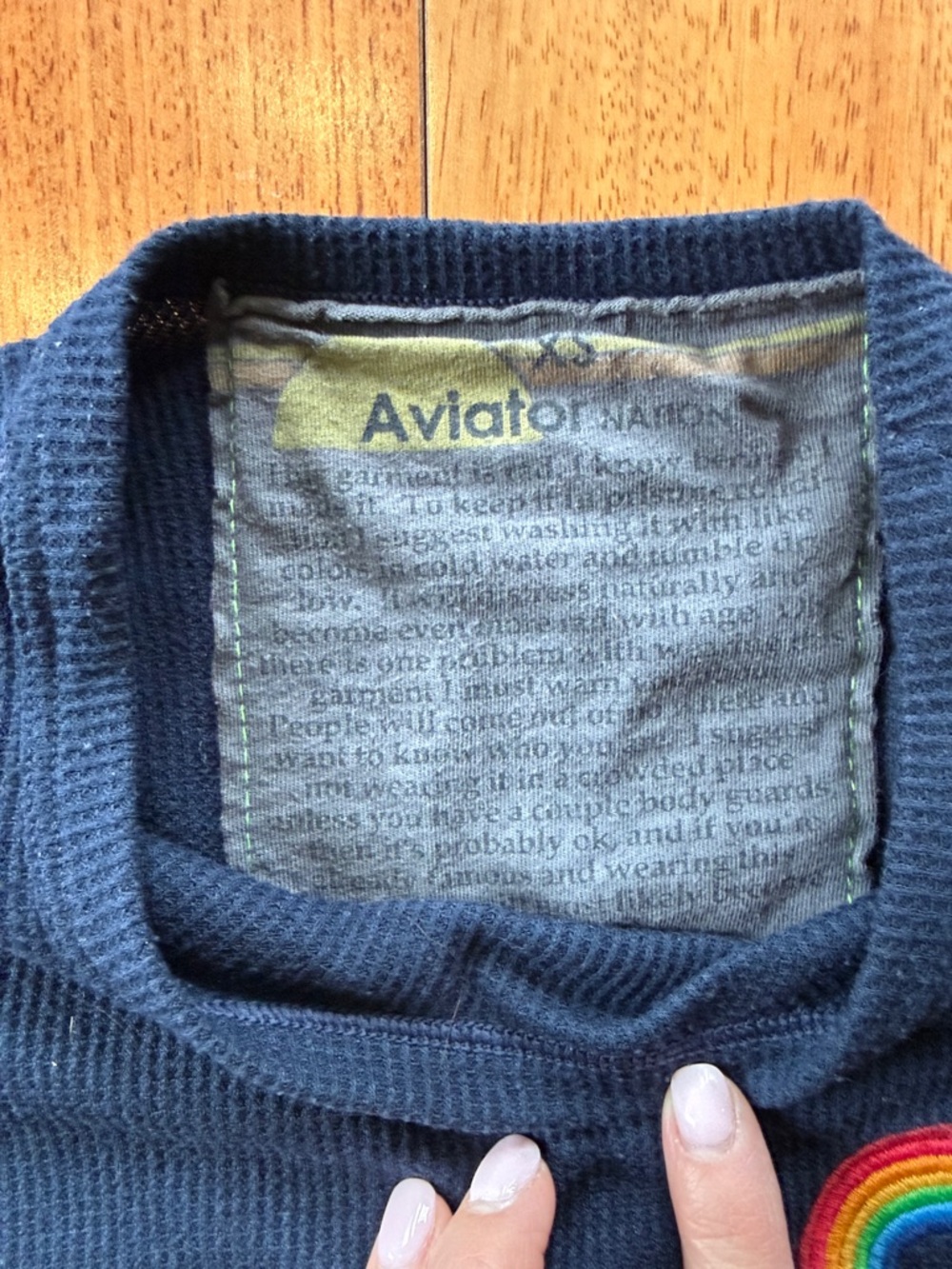 Aviator Nation Navy Long Sleeve Rainbow Waffle Top - Picture 3 of 4